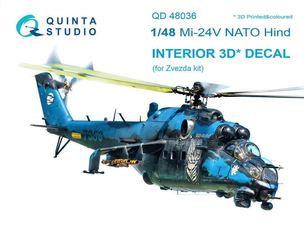 Quinta Studio 3D Декаль Ми-24В (Звезда), NATO черные панели, 1/48, Цветной 3d интерьер для сборной модели #1