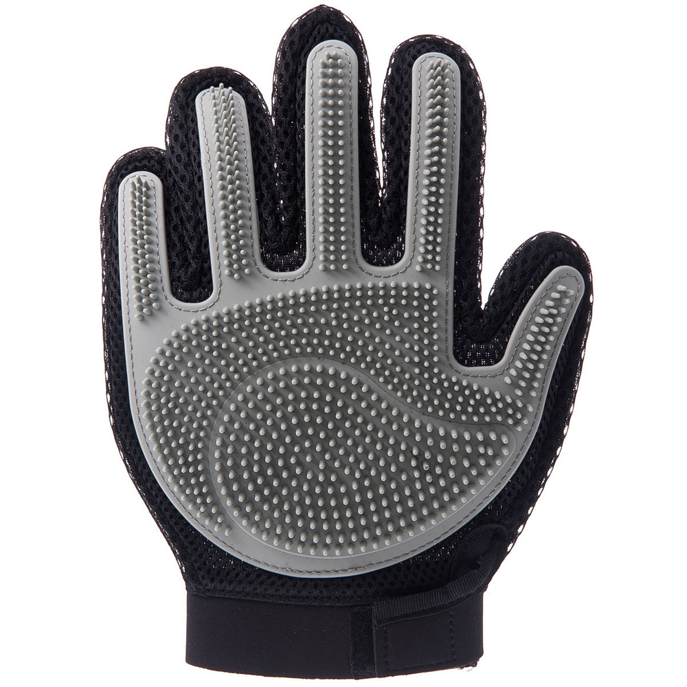 Рукавица перчатка для чистки шерсти силиконовая с шипами на руку большая (размер 11-12), Zoo One, серая, #1