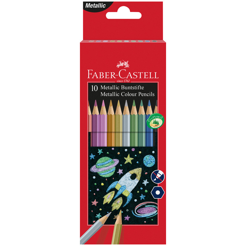 Цветные карандаши для школы 10 цветов для рисования металлик мягкие / Школьный набор карандашей Faber-Castell #1