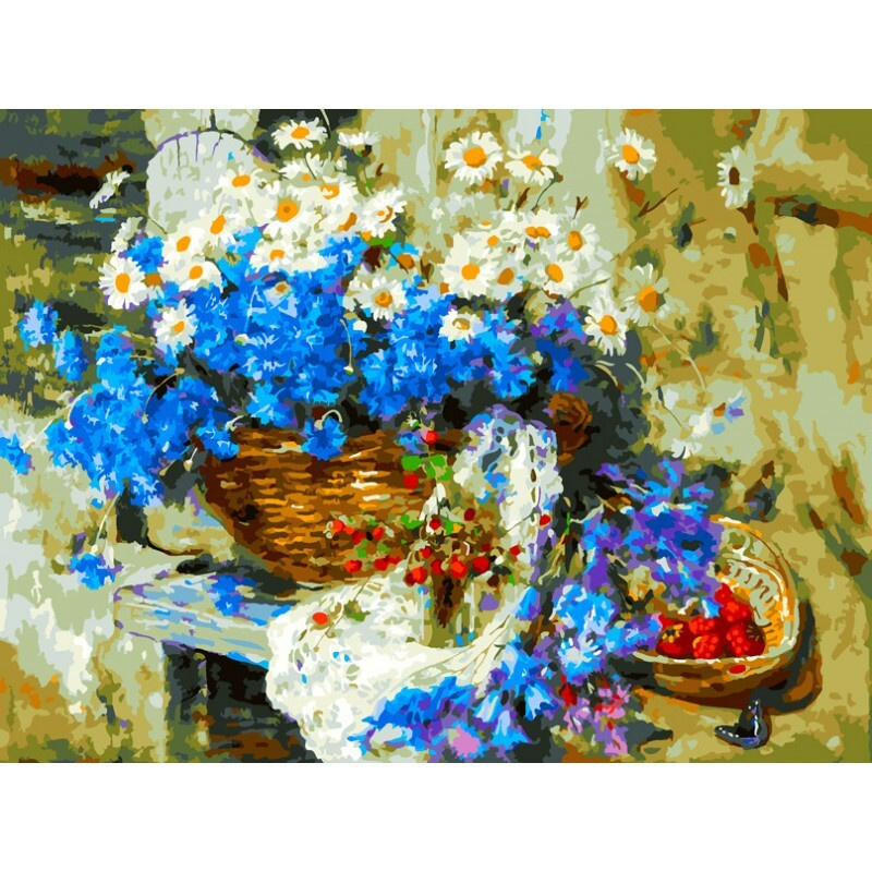 Картины по номерам на холсте с подрамником 30х40 / цветы / Корзина полевых  цветов - купить с доставкой по выгодным ценам в интернет-магазине OZON  (288829262)