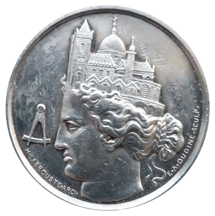 Медаль Императорского Общества Архитекторов. Белый металл. Франция, XIX век  #1
