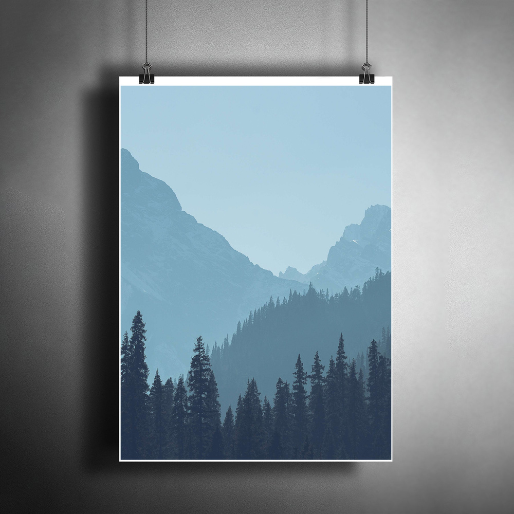 Постер плакат для интерьера "Пейзаж. Горы. Лес" / Декор дома, офиса. Подарок другу. A3 (297 x 420 мм) #1