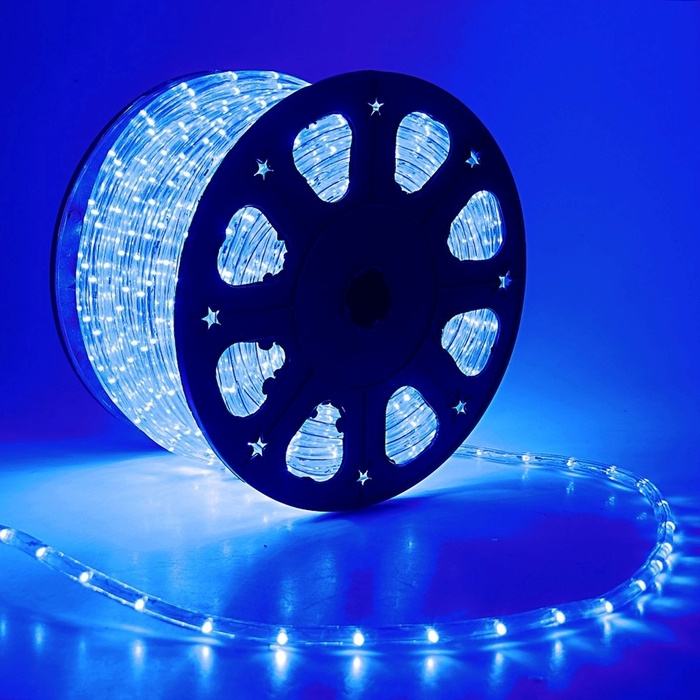 LED шнур 11 мм, круглый, 100 м, фиксинг, 2W-LED/м-24-220V в компл. набор д/подкл, СИНИЙ 767709 / Гирлянда #1