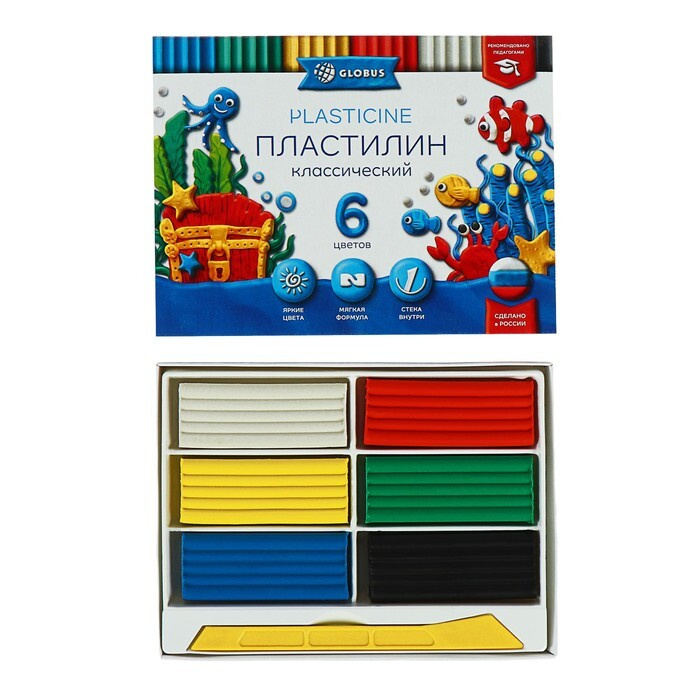 Пластилин GLOBUS "Классический", 6 цветов, 120 г, рекомендован педагогами  #1