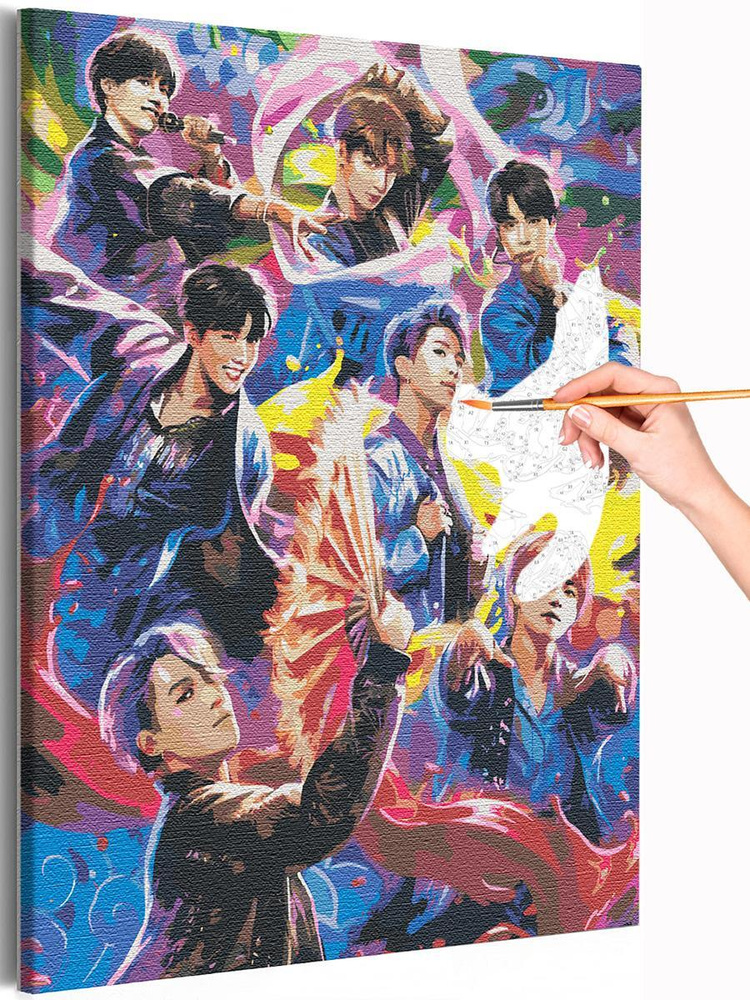 BTS арт Корейская K-POP группа Раскраска картина по номерам на холсте с неоновыми красками 40х50  #1
