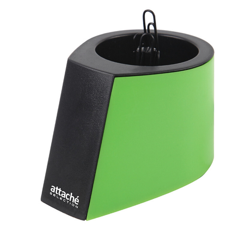 Скрепочница Attache Selection магнитная, пластиковая, круглая, зеленая, с 50 скрепками 28 мм  #1