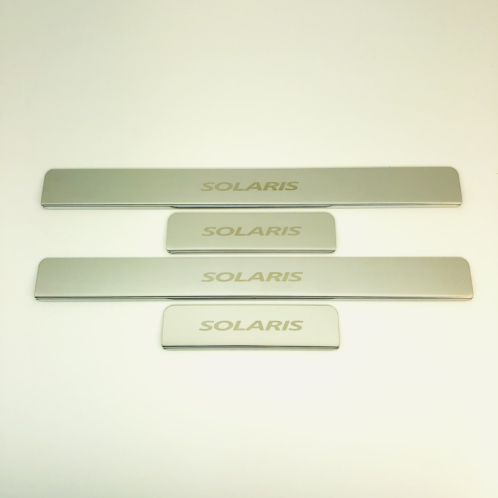 Накладки на пороги Hyundai Solaris (Хендай Солярис) 1-го поколения (RBr) 2011-2014; 2014-2017. (нерж.сталь #1