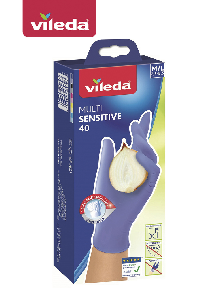 Перчатки одноразовые нитриловые Vileda Multi Sensitive M/L 40 шт. в уп.  #1