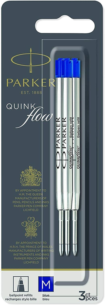 Parker Стержень для шариковой ручки Quink Flow (3шт), M, синий (в блистере) 2119152  #1