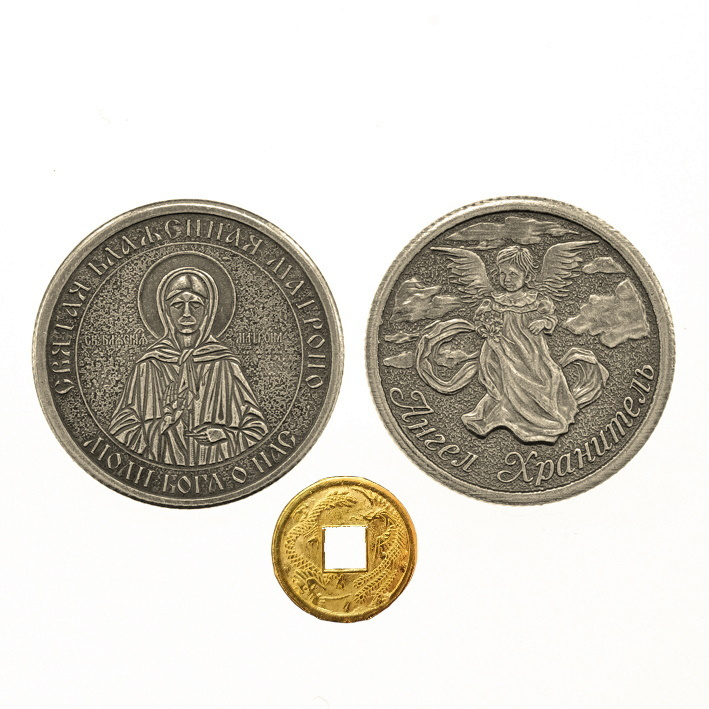 Монета сувенирная православная Святая Матрона/Ангел Хранитель 30мм, латунь + монета "Денежный талисман" #1