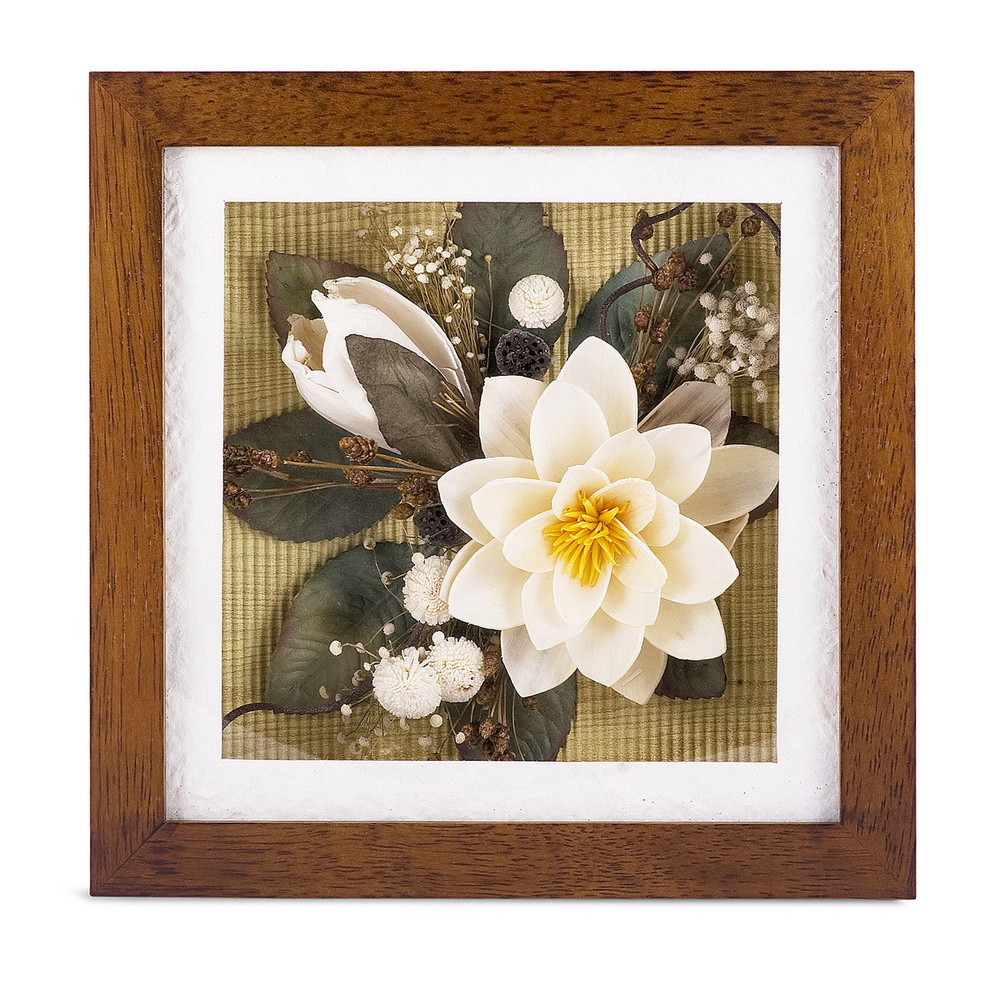 панно настенное цветы из сухоцветов в деревянной рамке со стеклом  #1