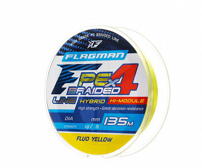 FLAGMAN Шнур PE Hybrid F4 135м FluoYellow 0,12мм 6,4кг 14lb #1