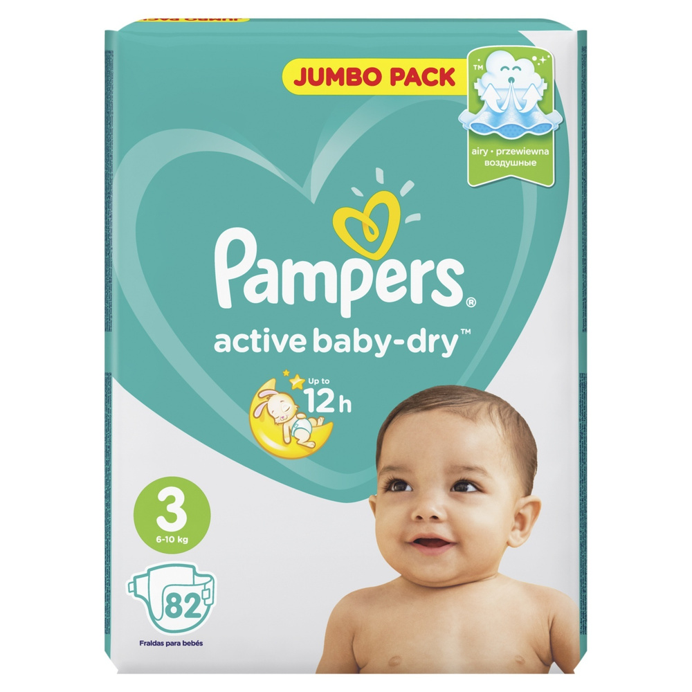 Подгузники Pampers Active Baby-Dry, 6-10 кг, размер 3, 82 шт #1