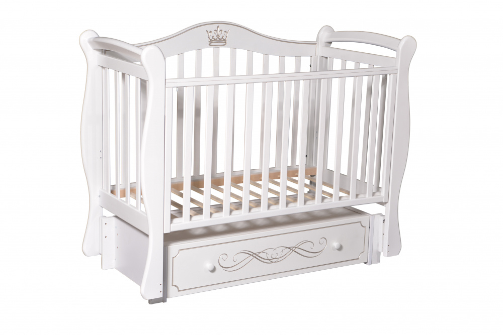 Кровать детская для новорожденных JULIA 11 (Джулия) поперечный и продольный маятник, ящик ,цвет Белый #1