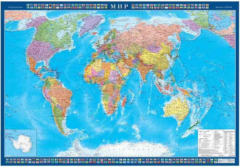 Настенная карта Атлас Принт Мир политическая 1,43х1,02м. #1