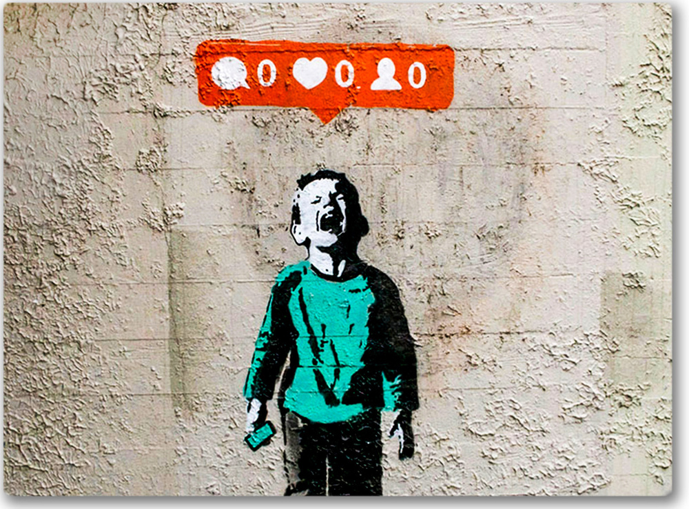 Картина/Граффити/ Бэнкси "Мальчик с телефоном"/ Интерьерная фреска на доске/30х40см  #1