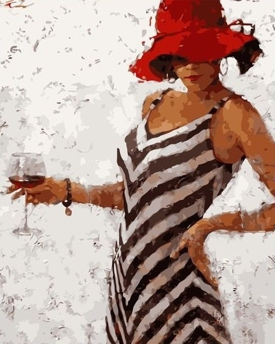 Картина по номерам на холсте 40х50 40 x 50 на подрамнике "Девушка в полосатом платье с вином." DVEKARTINKI #1