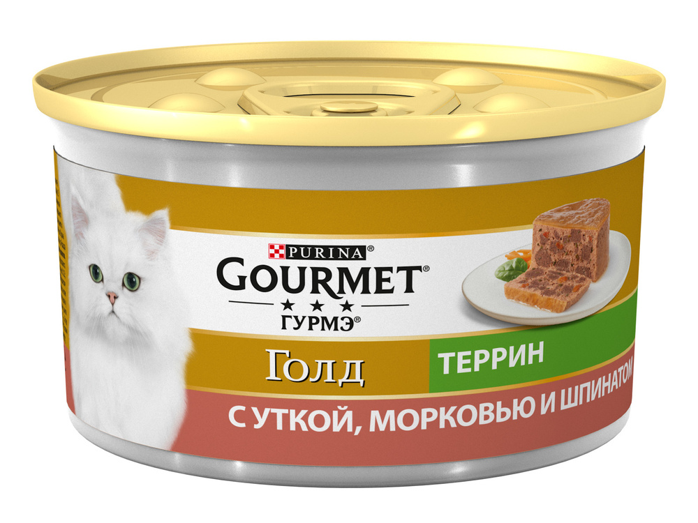 Корм влажный Gourmet Gold для взрослых кошек, террин утка с морковью и шпинатом, 85 г 12 банок  #1