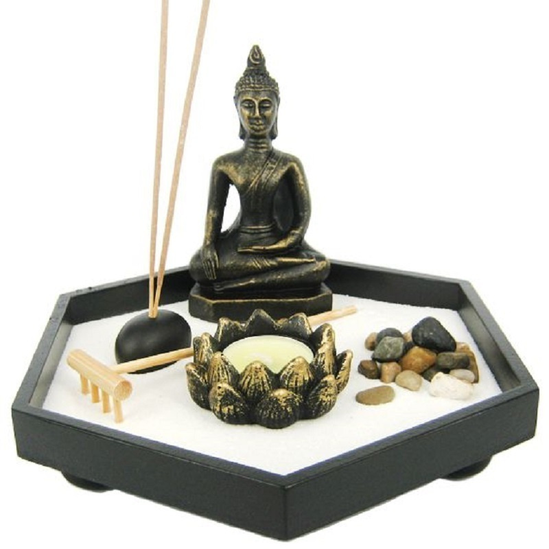 Настольный декор Японский сад камней Дзен с фигуркой Будда, 19х13 см, релакс подарок для шефа  #1