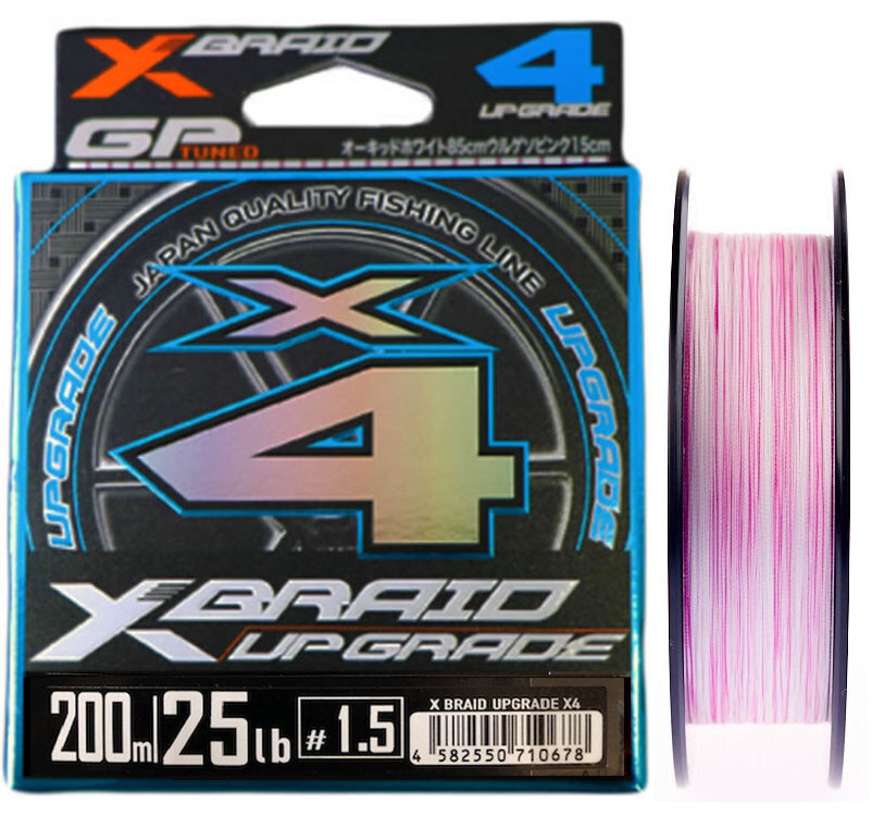 Плетёная леска (шнур) YGK X-Braid Upgrade X4 200м. #1.5 (25lb) белый+розовый  #1