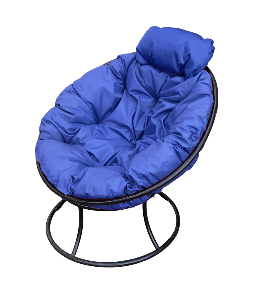 Кресло ПАПАСАН мини без ротанга чёрное, синяя подушка #1
