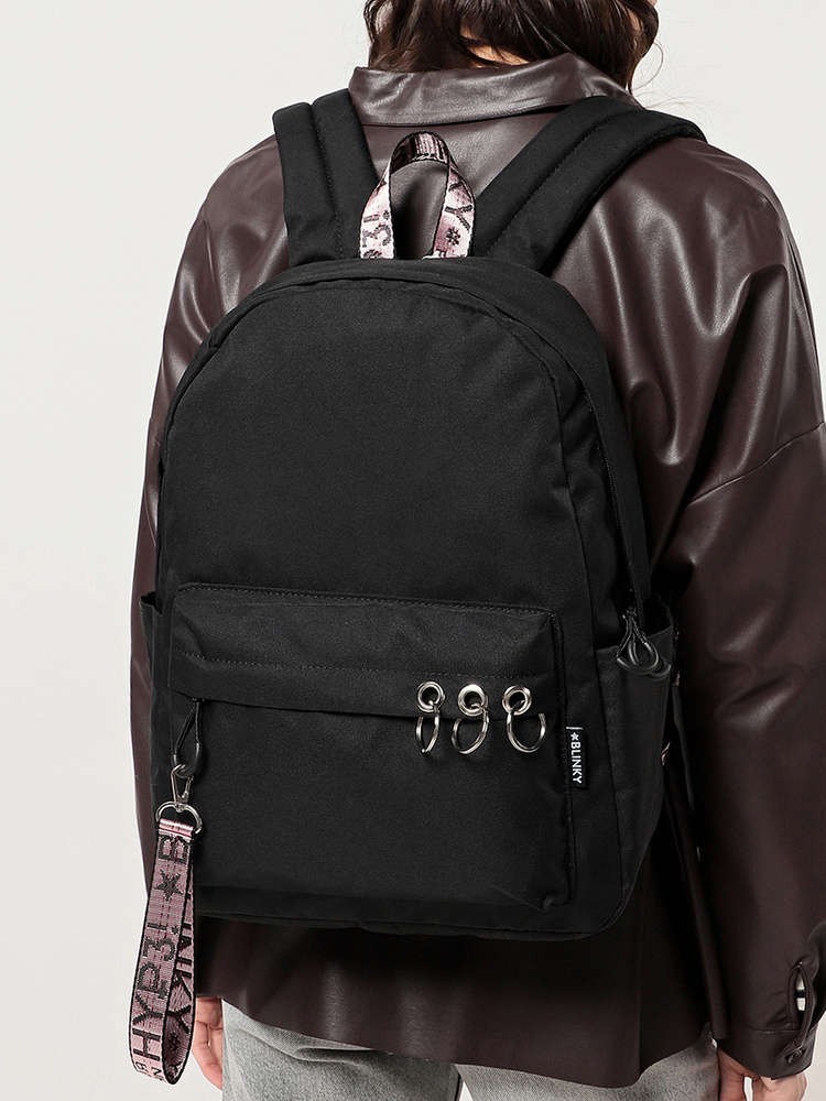 Рюкзак женский черный школьный тканевый стильный городской  #1