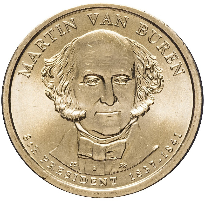 (08d) Монета США 2008 год 1 доллар "Мартин Ван Бюрен" 2008 год Латунь UNC  #1