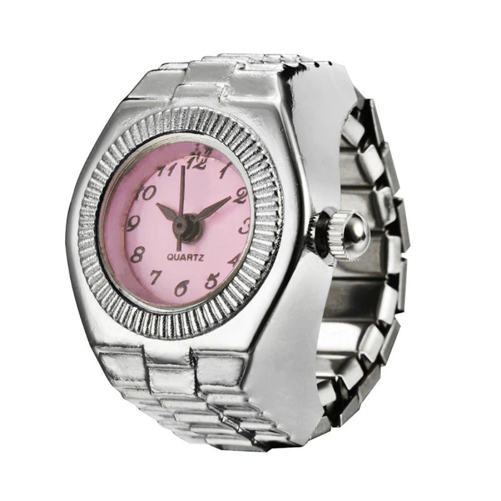 Женские круглые часы-кольцо, эластичные, розовый циферблат  #1