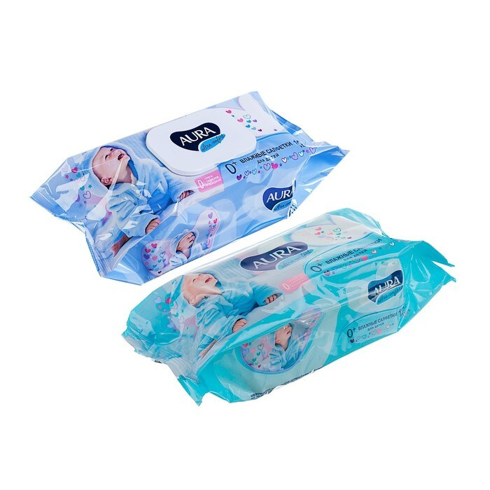 Влажные салфетки Aura Ultra Comfort, детские с экстрактом алоэ, 2 упаковки по 120 штук.  #1