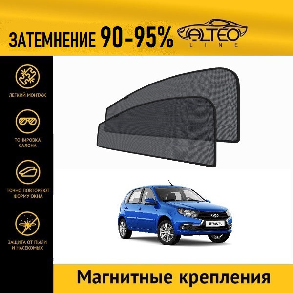 Автошторки на магнитах ALTEO PREMIUM на LADA Гранта хэтчбек (2018-н.в) на передние двери с затемнением #1