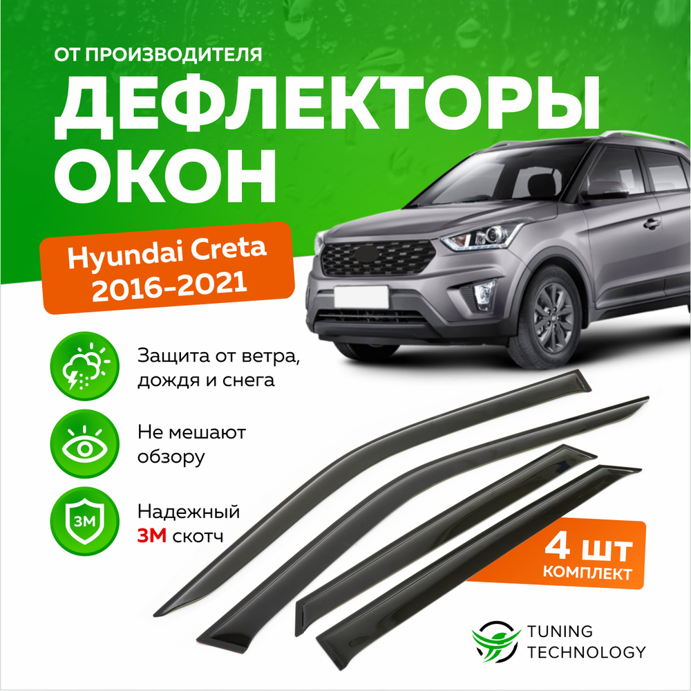 Дефлекторы боковых окон Hyundai Creta (Хендай Крета) 2016-2021, ветровики на двери автомобиля, ТТ  #1