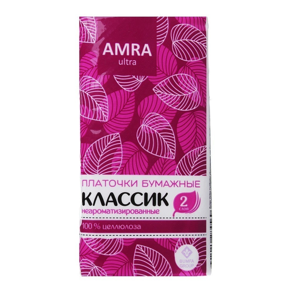 Носовые платочки Amra двухслойные, неароматизированные, 10 шт.  #1