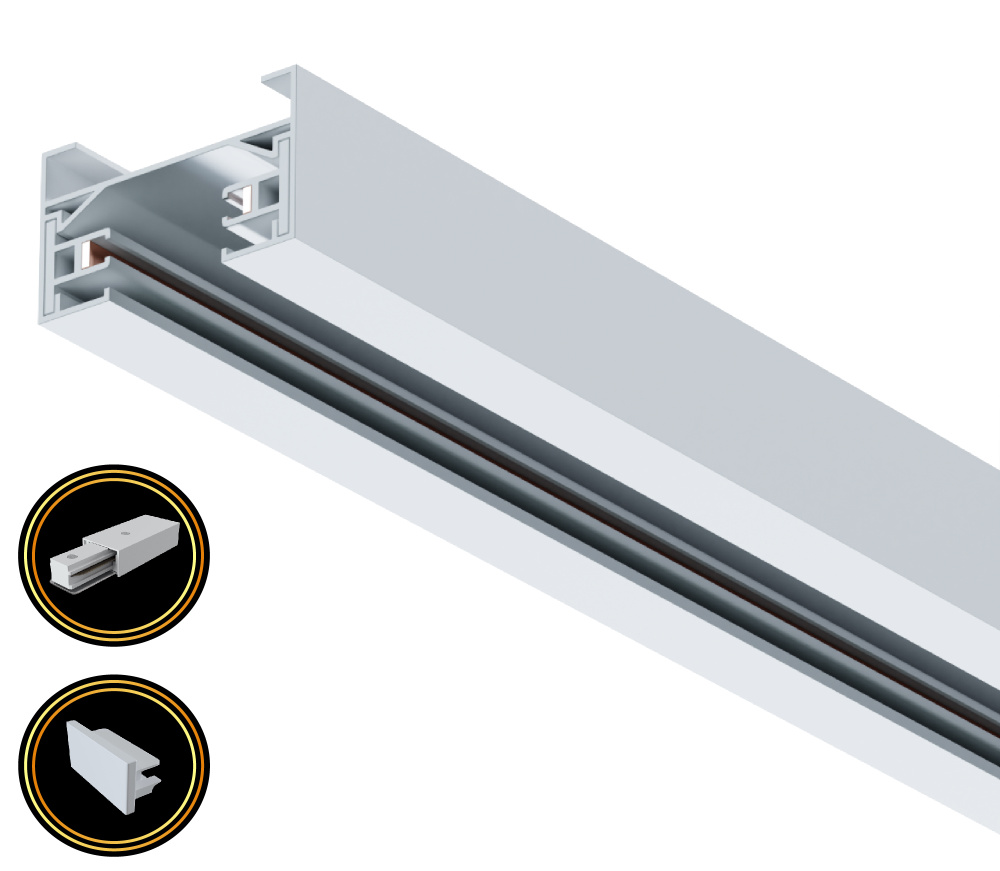 Однофазный трековый шинопровод 1 м белый (Питание + заглушка)  #1