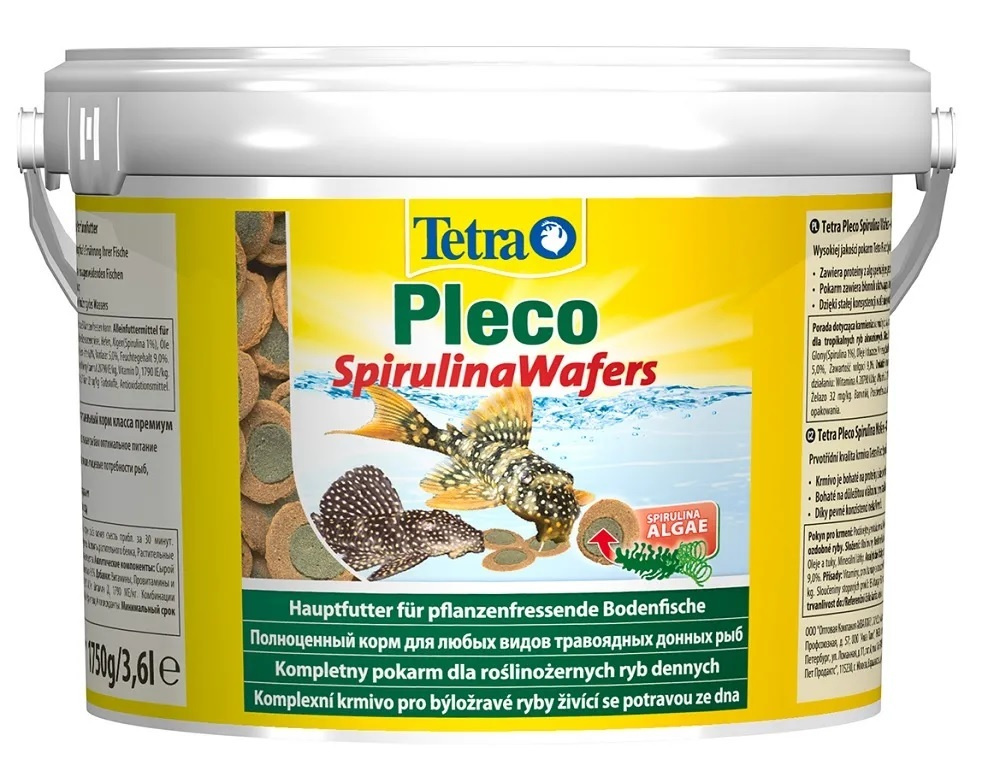 Tetra Pleco Spirulina Wafers 3,6л/1750г- полноценный корм для сомов в виде крупных чипсов  #1