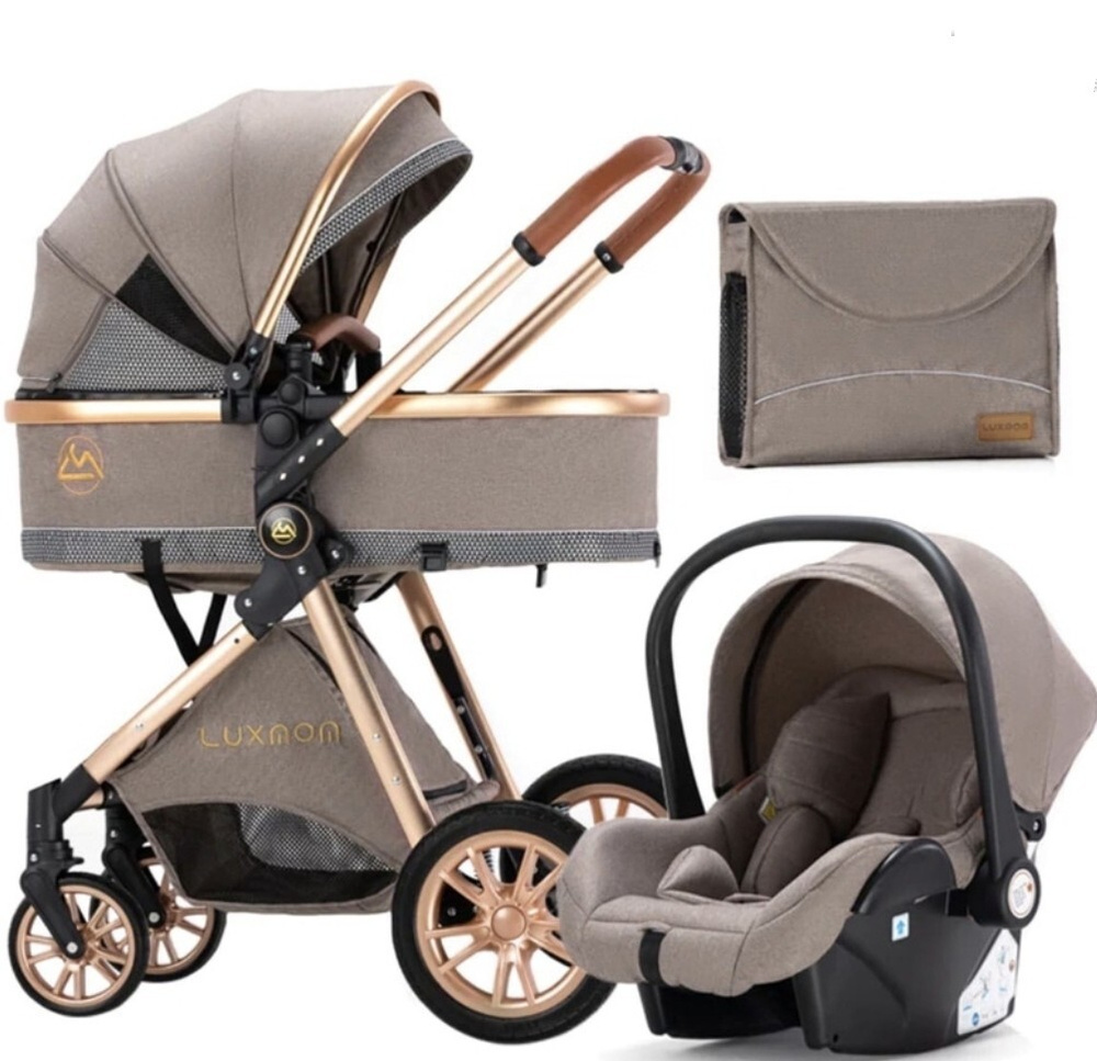 Коляска - трансформер 3в1 Luxmom V9, коляска для новорожденных (коричневая)  #1