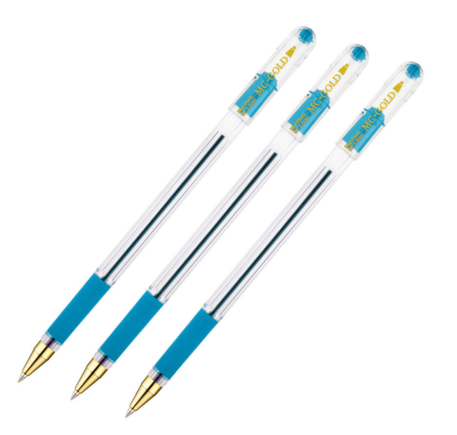 Ручка шариковая MunHwa "MC Gold" голубая, 0,5 мм, грип (3 штуки) #1
