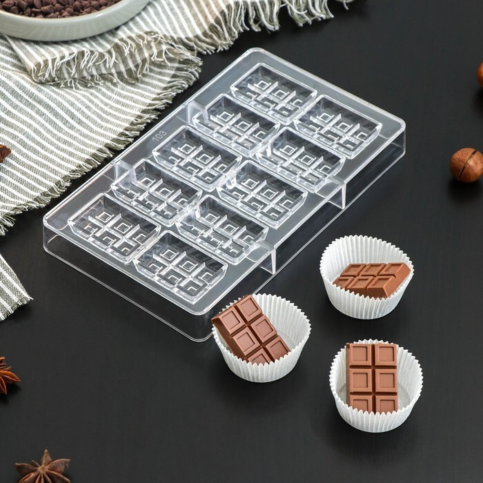 Форма для шоколада и конфет Таволетта , 10 ячеек, 20 12 2,5 см, 4,2 2,8 0,8 см  #1