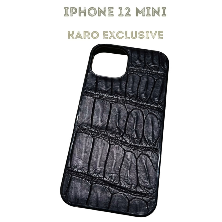 Чехол для iPhone 12 Mini, натуральная кожа крокодила, KARO EXCLUSIVE,  черный матовый - купить с доставкой по выгодным ценам в интернет-магазине  OZON (558897126)