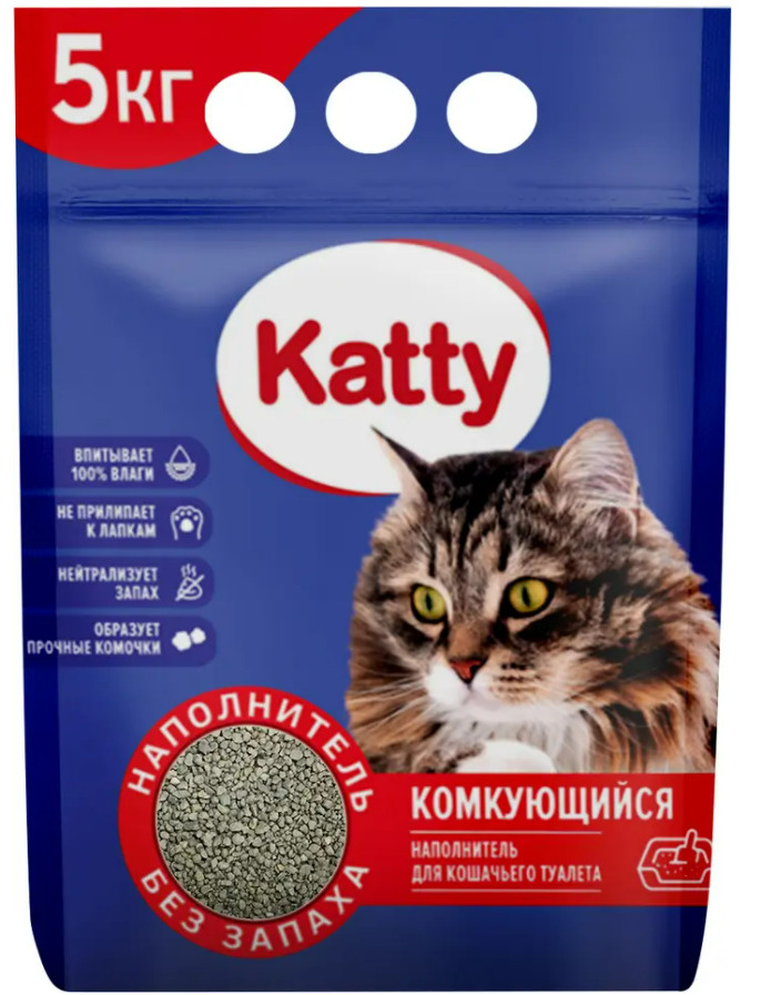 Katty Наполнитель Глиняный Комкующийся Без отдушки 5000г. #1