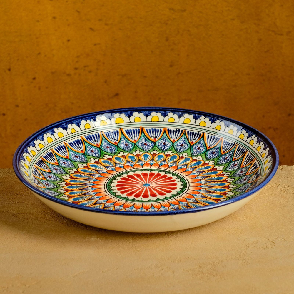 Ляган, блюдо для плова Шафран "Риштанская Керамика", круглый, диаметр 25 см  #1
