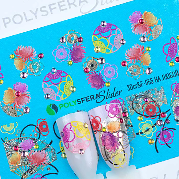 PolysferaSlider / Слайдер для дизайна ногтей со стразами и фольгой "Летние". 3Dcr&F-055 Японские цветы #1