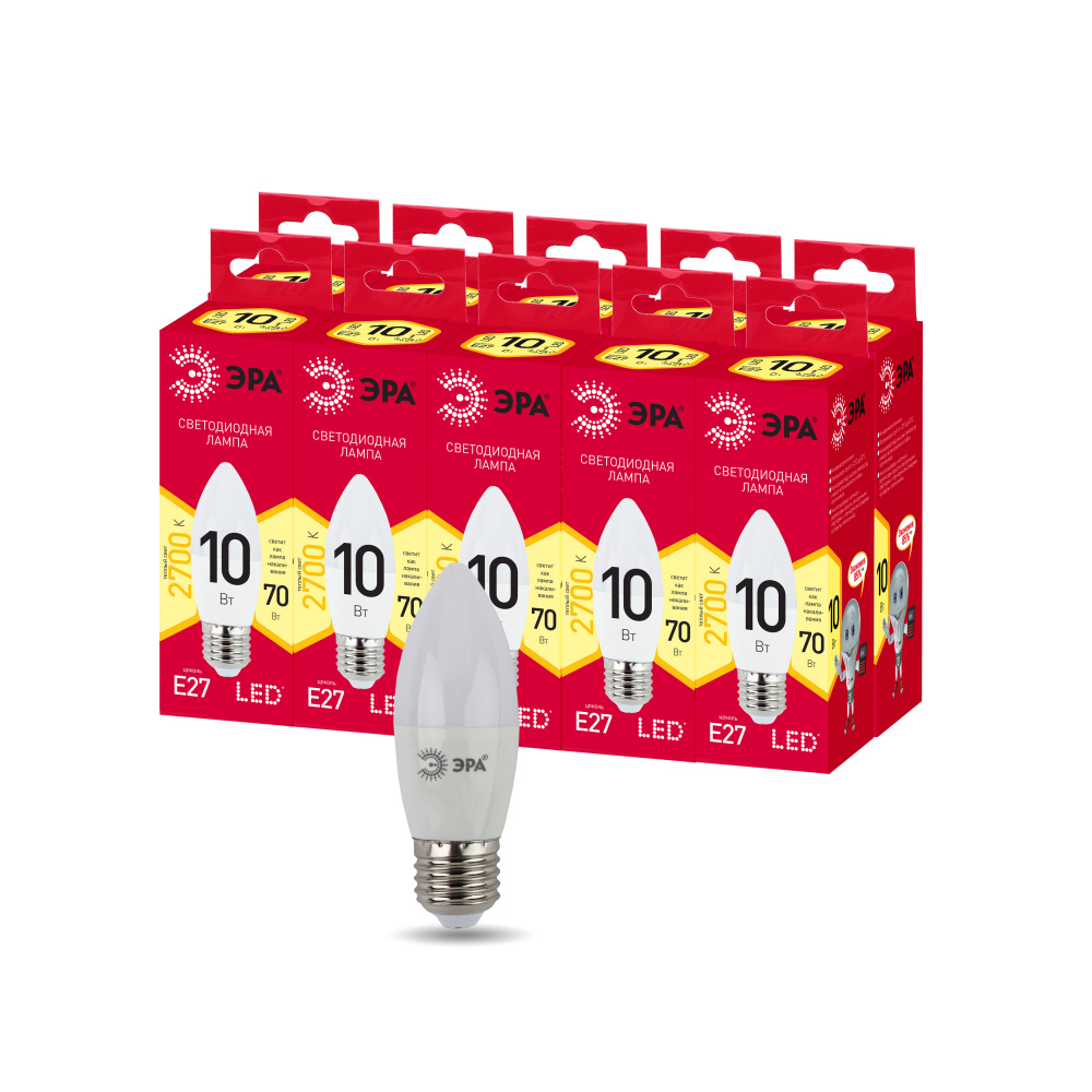 Светодиодные лампочки ЭРА RED LINE LED B35-10W-827-E27 R Е27 / E27 10 Вт свеча теплый белый свет набор #1