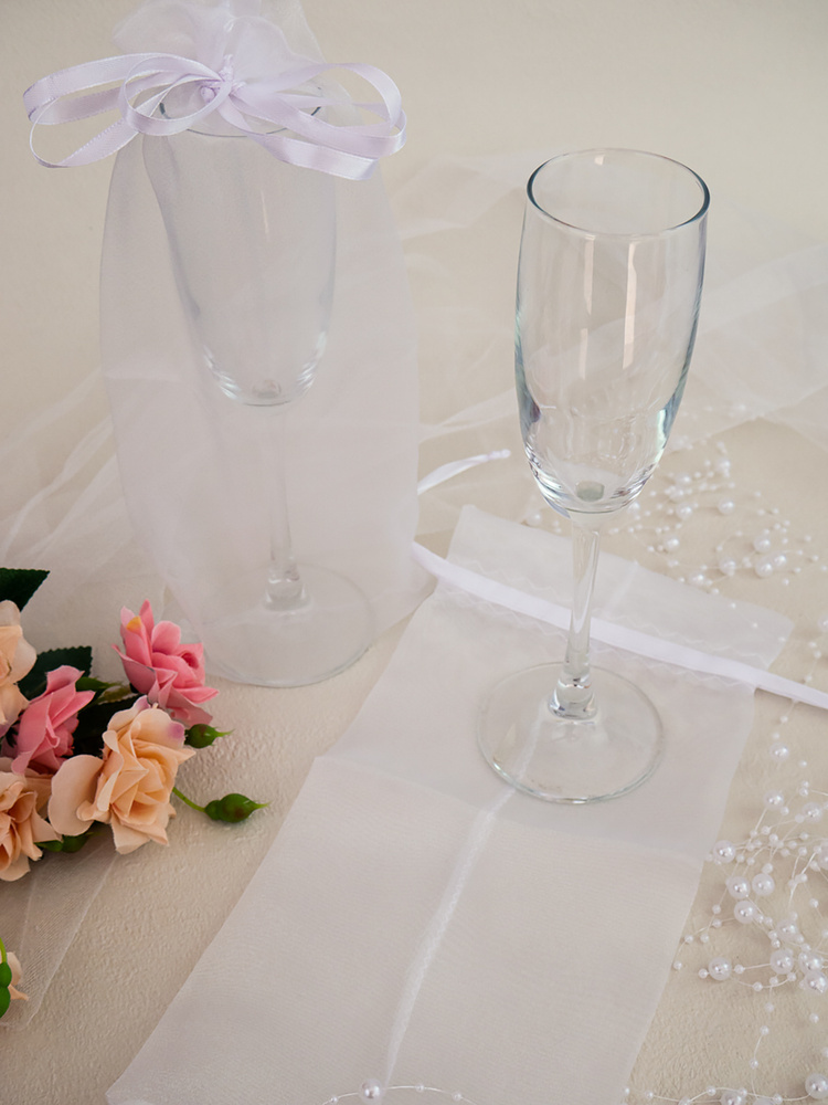 Мешочки для битья бокалов на свадьбу из органзы белого цвета, 2 штуки  #1