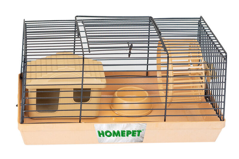 Клетка-мини для грызунов HOMEPET 27 см х 15 см х h13 см(домик, миска, колесо) бежевая  #1