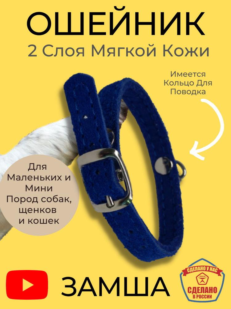 Ошейник из натуральной кожи для кошек и маленьких пород собак, для щенков, для котят размер 18 см - 23 #1