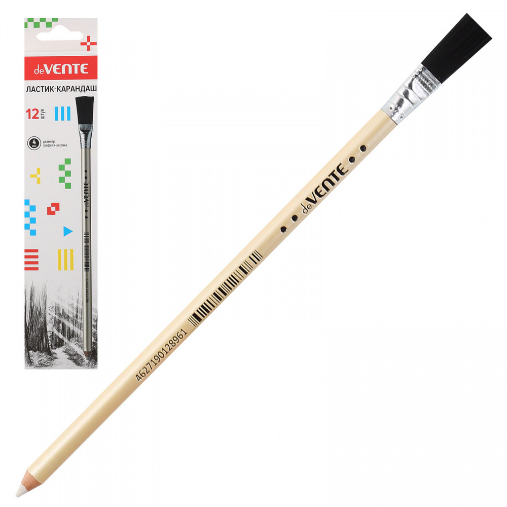 Ластик карандаш, 210*7*7 мм, каучук, держатель деревянный, кисточка CombiMax deVENTE - в заказе 12 шт #1