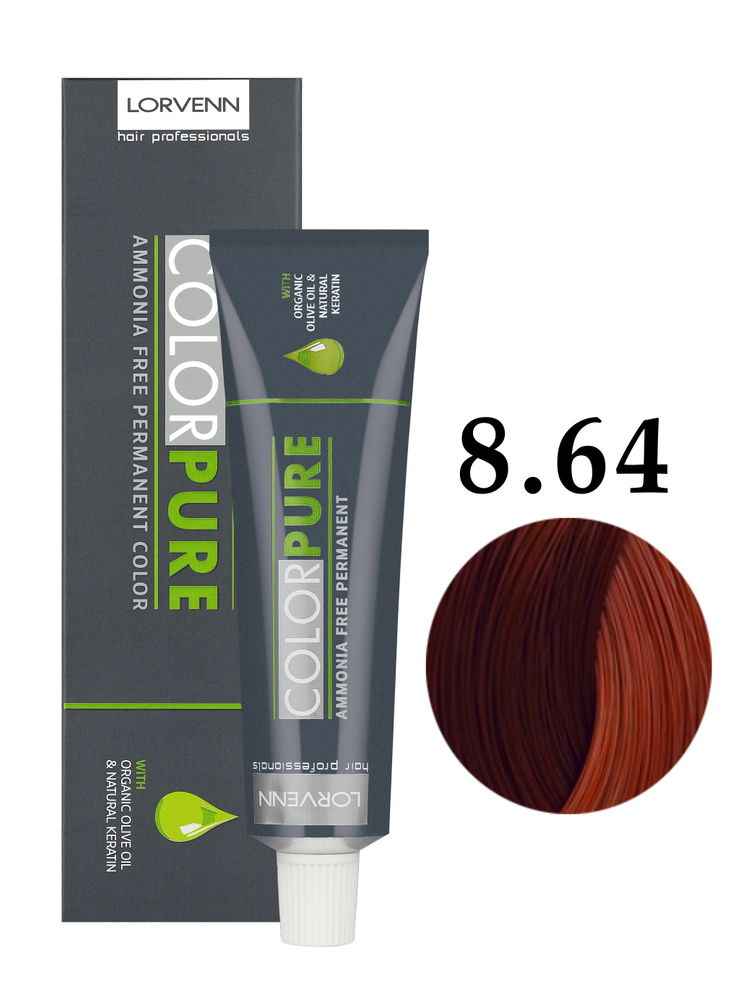 LORVENN HAIR PROFESSIONALS Краска COLOR PURE для окрашивания волос 8.64 светло-русый красно-медный 50 #1