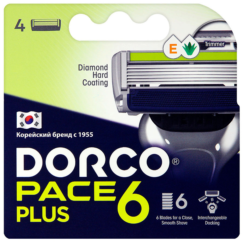 DORCO Сменные кассеты для бритья PACE6 Plus, 6-лезвийные с триммером 1 шт.  #1