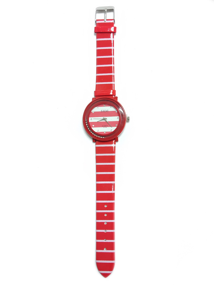 Часы детские наручные, В полоску, с подшипниками, красный, белый  #1