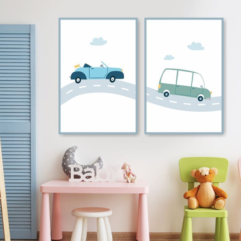 Набор постеров "Веселые Машинки" 60х90 см / постеры для интерьера / картина на стену интерьерная / картина #1